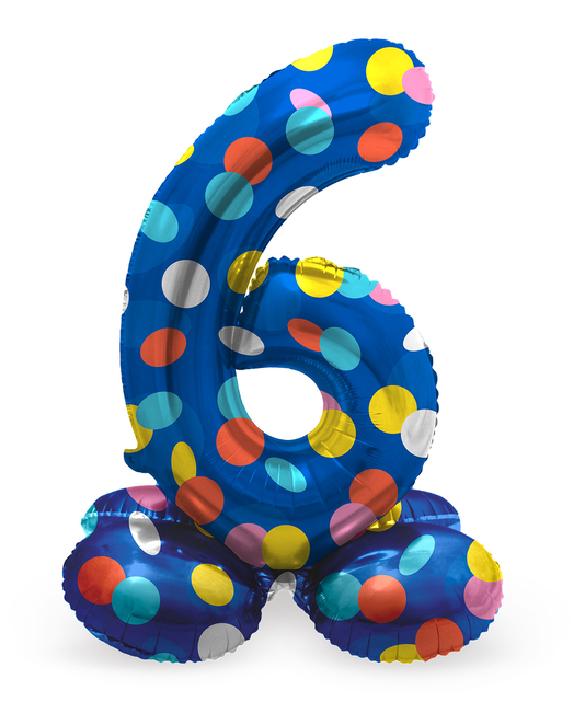 Staande Folieballon Cijfer 6 Colorful Dots - 72 cm