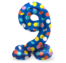 Staande Folieballon Cijfer 9 Colorful Dots - 72 cm