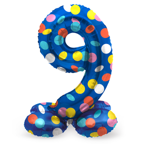 Staande Folieballon Cijfer 9 Colorful Dots - 72 cm