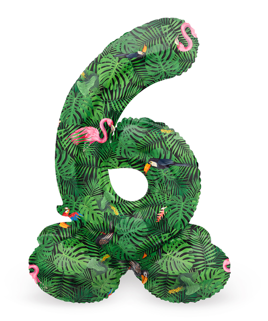 Staande Folieballon Cijfer 6 Jungle Vibe - 41 cm