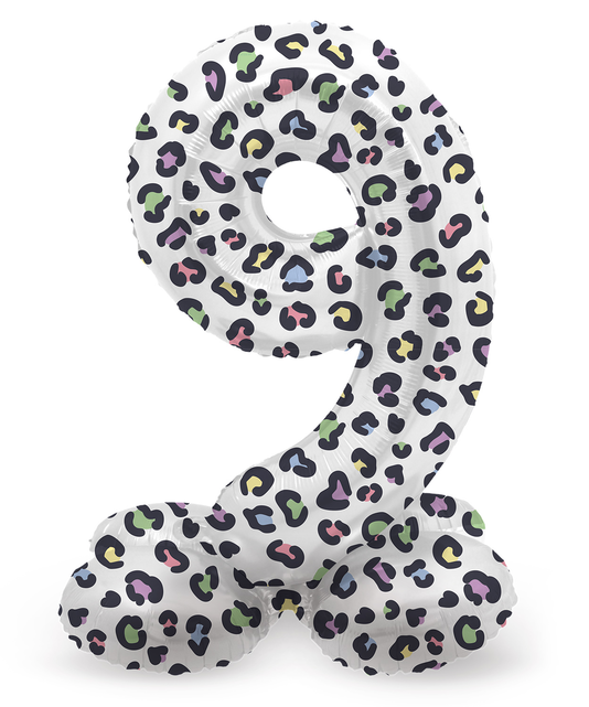 Staande Folieballon Cijfer 9 Bright Panther - 41 cm