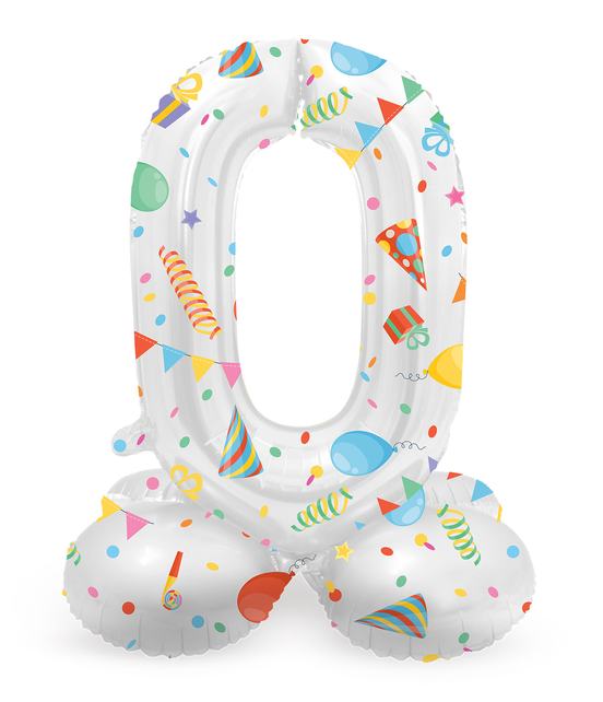 Staande Folieballon Cijfer 0 Joyful Party - 41 cm
