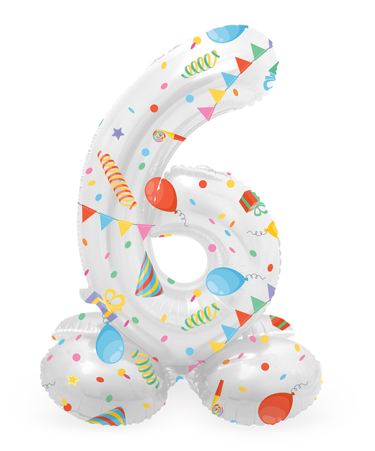 Staande Folieballon Cijfer 6 Joyful Party - 41 cm
