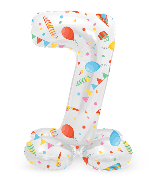 Staande Folieballon Cijfer 7 Joyful Party - 41 cm