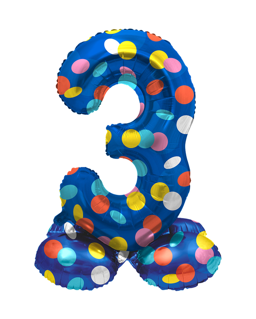 Staande Folieballon Cijfer 3 Colorful Dots - 41 cm