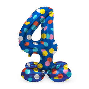 Staande Folieballon Cijfer 4 Colorful Dots - 41 cm