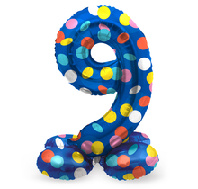 Staande Folieballon Cijfer 9 Colorful Dots - 41 cm