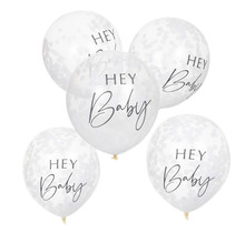 Confettiballonnen ‘Hey Baby’ Wit - 5 stuks - 30cm