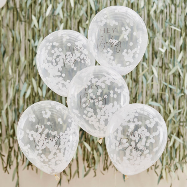 Confettiballonnen ‘Hey Baby’ Wit - 5 stuks - 30cm