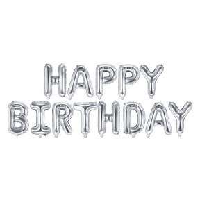 Folieballon Happy Birthday Zilver - 340x35 cm
