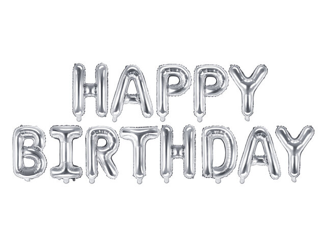 Folieballon Happy Birthday Zilver - 340x35 cm