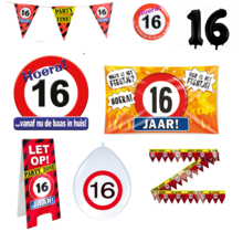 16 jaar verjaardag versiering pakket verkeersbord XL