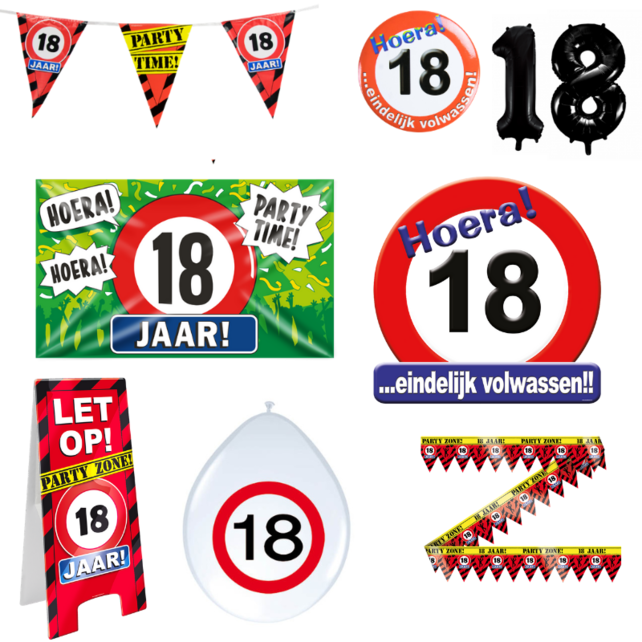 18 jaar verjaardag versiering pakket verkeersbord XL