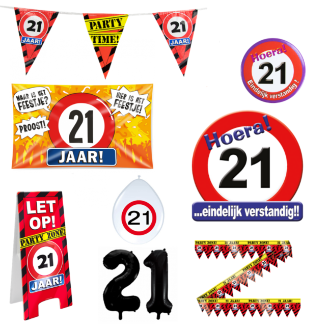 21 jaar verjaardag versiering pakket verkeersbord XL