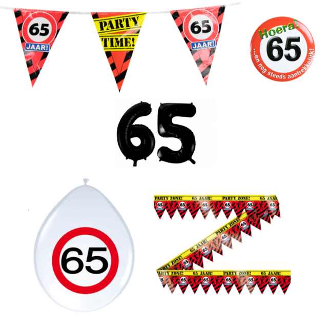 65 jaar verjaardag versiering pakket verkeersbord