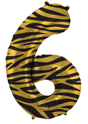 Folieballon Cijfer 6 Tiger Chic - 86 cm