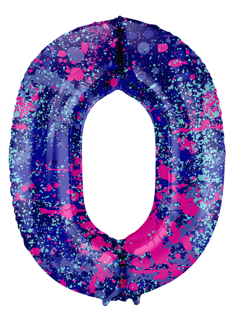 Folieballon Cijfer 0 Paint Splash - 86 cm