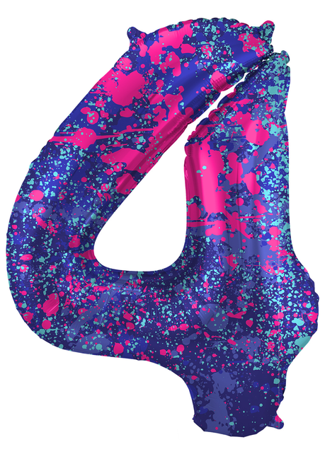 Folieballon Cijfer 4 Paint Splash - 86 cm