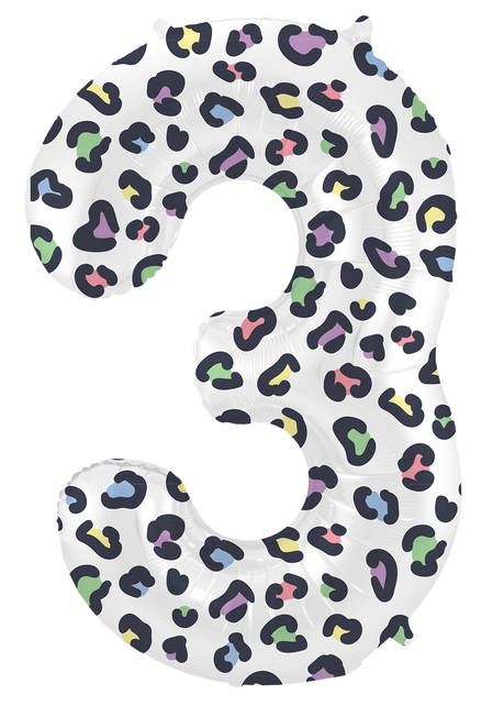 Folieballon Cijfer 3 Bright Panther - 86 cm