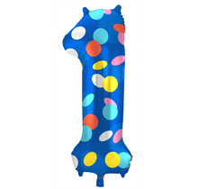 Folieballon Cijfer 1 Colorful Dots - 86 cm