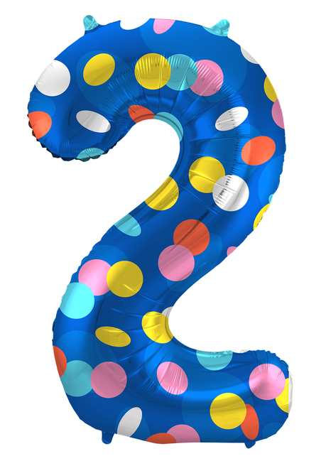 Folieballon Cijfer 2 Colorful Dots - 86 cm