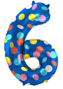 Folieballon Cijfer 6 Colorful Dots - 86 cm