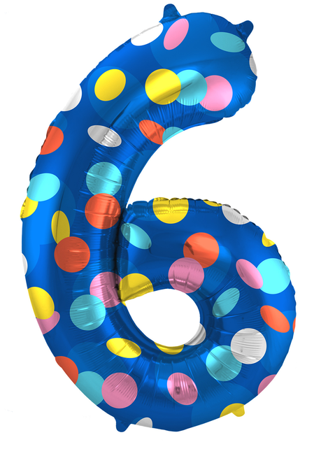 Folieballon Cijfer 6 Colorful Dots - 86 cm