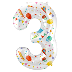 Folieballon Cijfer 3 Joyful Party - 86 cm