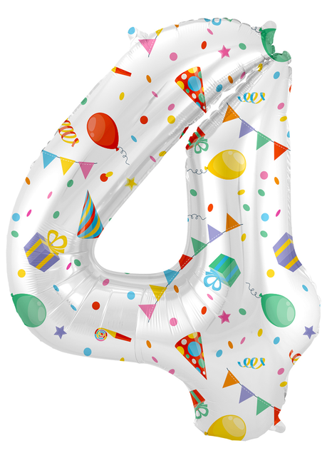 Folieballon Cijfer 4 Joyful Party - 86 cm