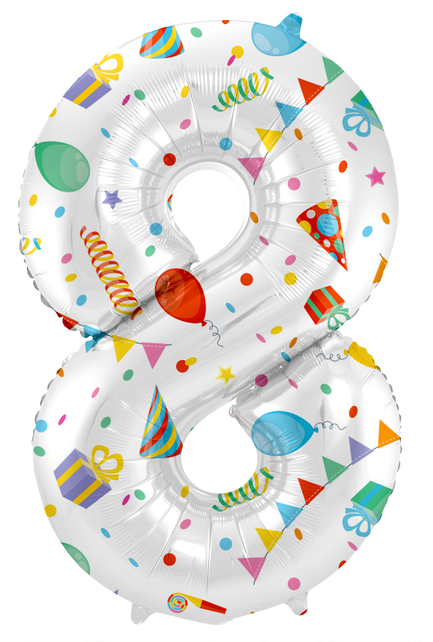 Folieballon Cijfer 8 Joyful Party - 86 cm