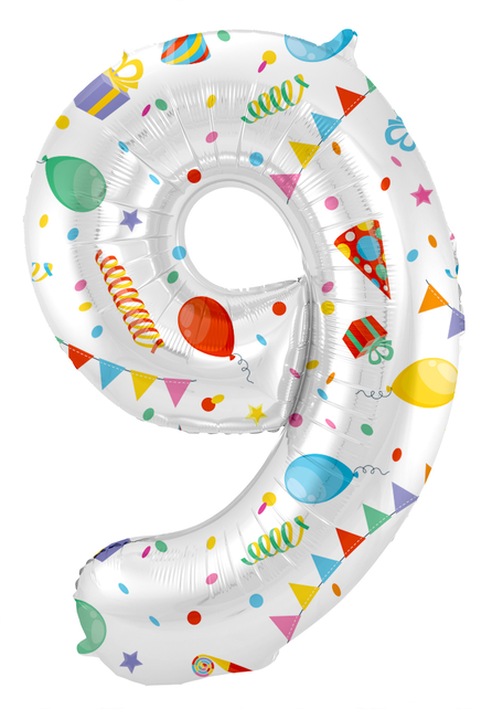 Folieballon Cijfer 9 Joyful Party - 86 cm