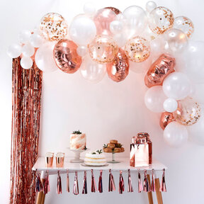 Ballonnenboog  wit en roségoud confettiballonnen -  Ginger Ray