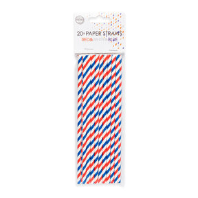 Papieren rietjes rood, wit, blauw 20 stuks