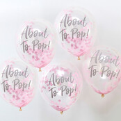 Confetti ballonnen About To Pop roze Oh Baby! 5 stuks 30cm