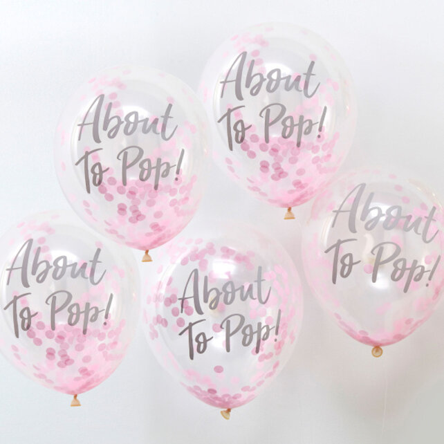 Confetti ballonnen About To Pop roze Oh Baby! 5 stuks 30cm