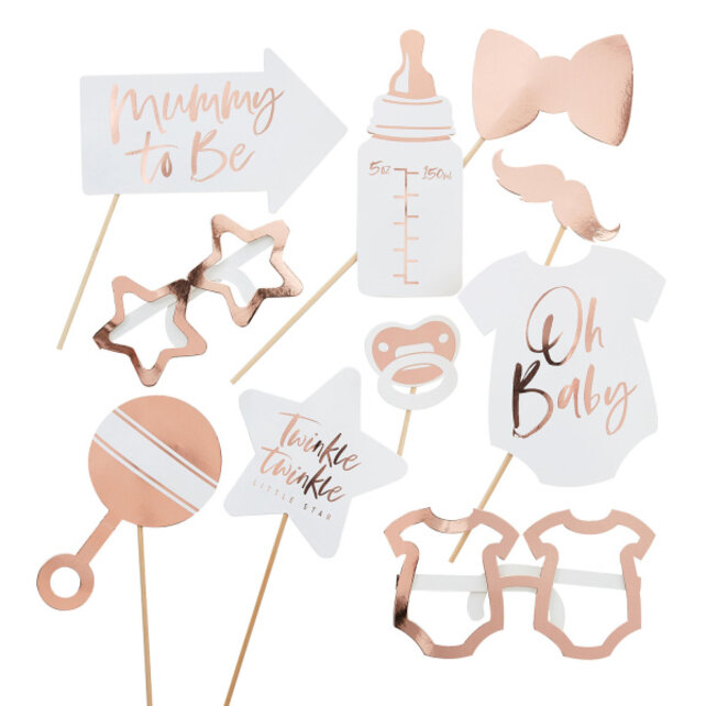 Baby Shower Photo Booth props Rosé Goud - 10 stuks