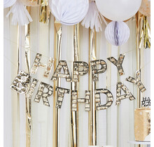 Happy Birthday slinger met gouden franjes 3 meter