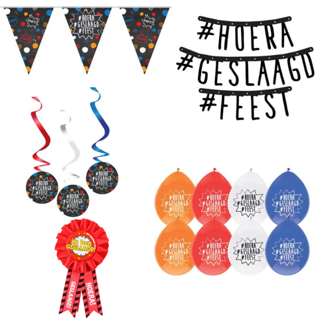 Hoera geslaagd versiering pakket | Geslaagd Feest pakket