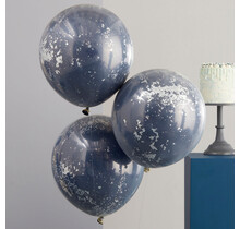 Confetti Ballonnen Dubbellaags blauw en zilver XL 45cm - 3 stuks