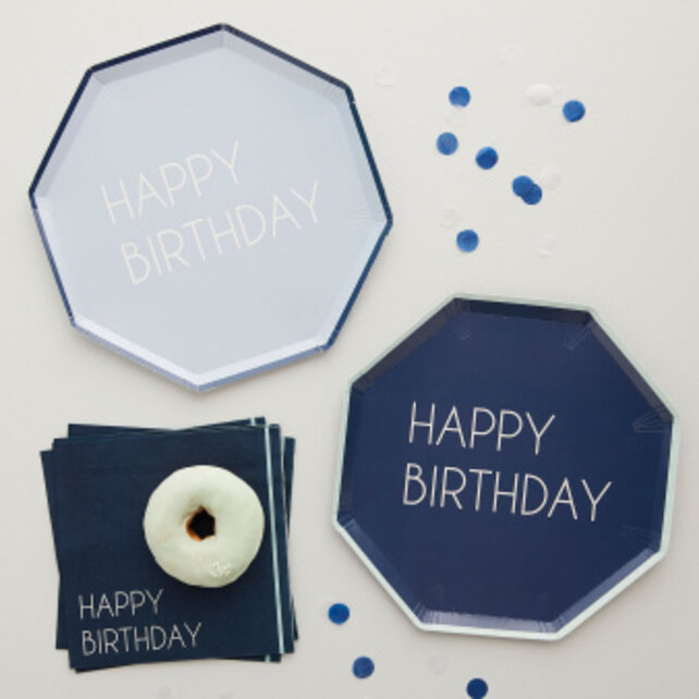 Borden eco papier Happy Birthday blauw 25cm