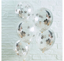 Confetti ballonnen zilveren sterren metallic 5 stuks 30cm