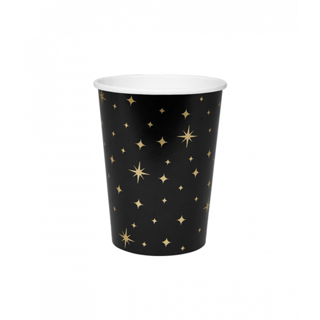 Bekers Zwart met gouden Sterren - 8 stuks - 210 ml Bekers Zwart met gouden Sterren - 8 stuks - 210 ml