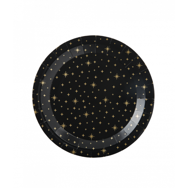 zwarte borden met gouden sterren, 8 stuks