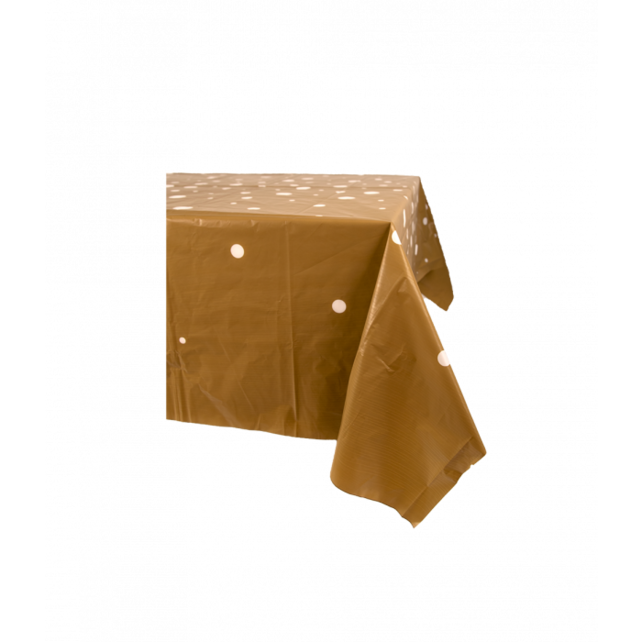 goud tafelkleed metwitte stippen