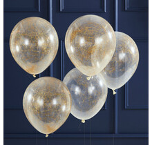 Confetti ballonnen met gouden engelenhaar 30cm 5 stuks