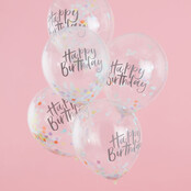 Confetti ballonnen Happy Birthday Pastel Party 30cm 5 stuks