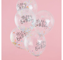 Confetti ballonnen Happy Birthday Pastel Party 30cm 5 stuks