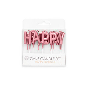 Kaarsjes Happy Birthday rose goud