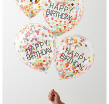 Happy Birthday ballonnen confetti gekleurd 5 stuks 30cm