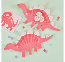 8 roze papieren dinosaurus borden 16x30cm